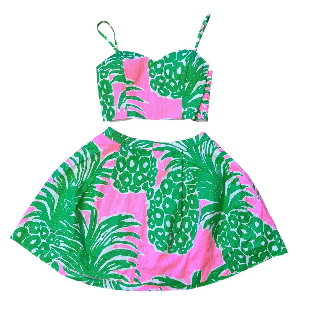 Lilly Pulitzer Parfait 2-piece Crop Top & Skirt Set "Pink Pout Flamenco" Size 4